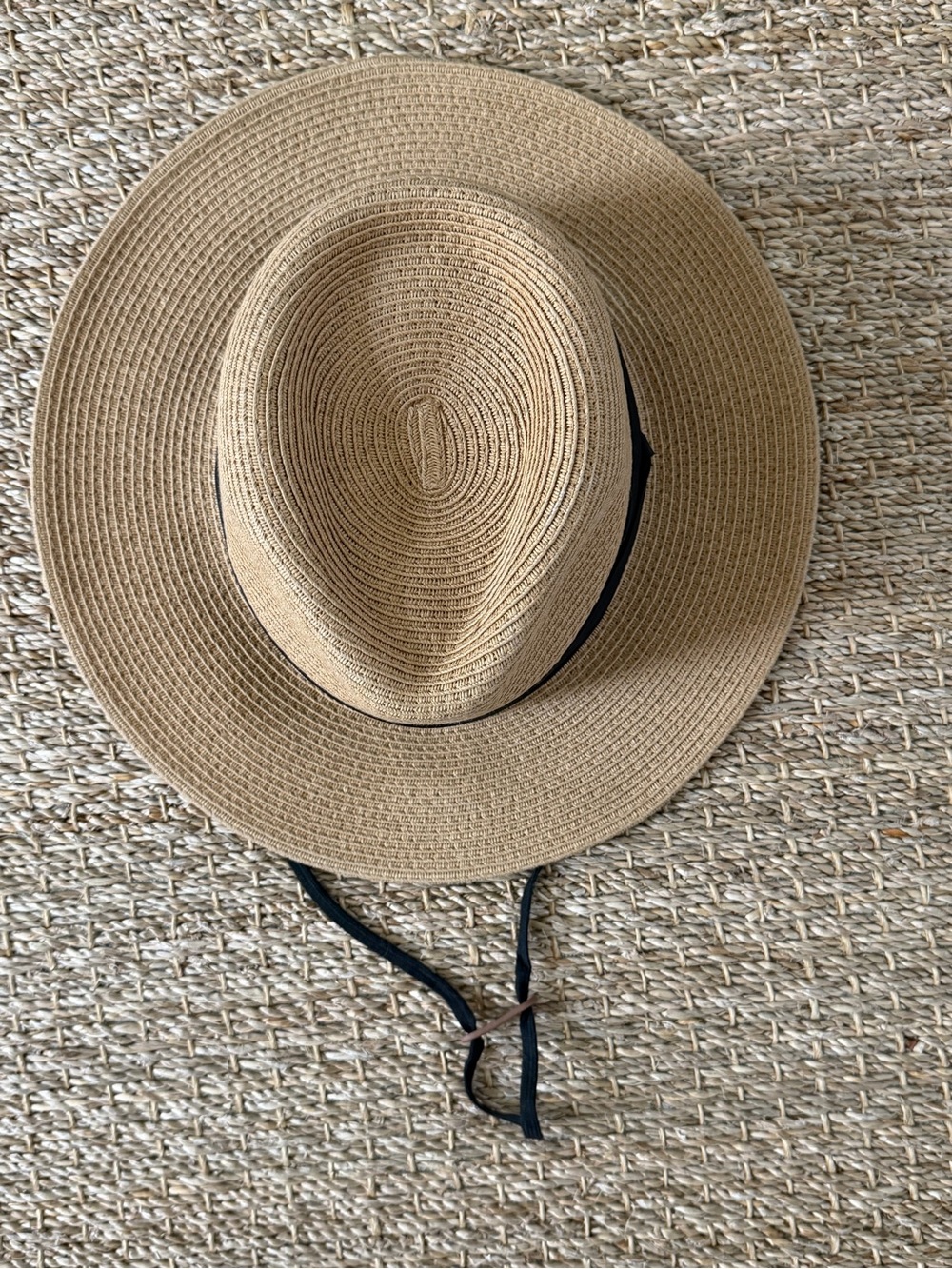 Wide Brim Straw Sun Hat with Chin Tie - Natural